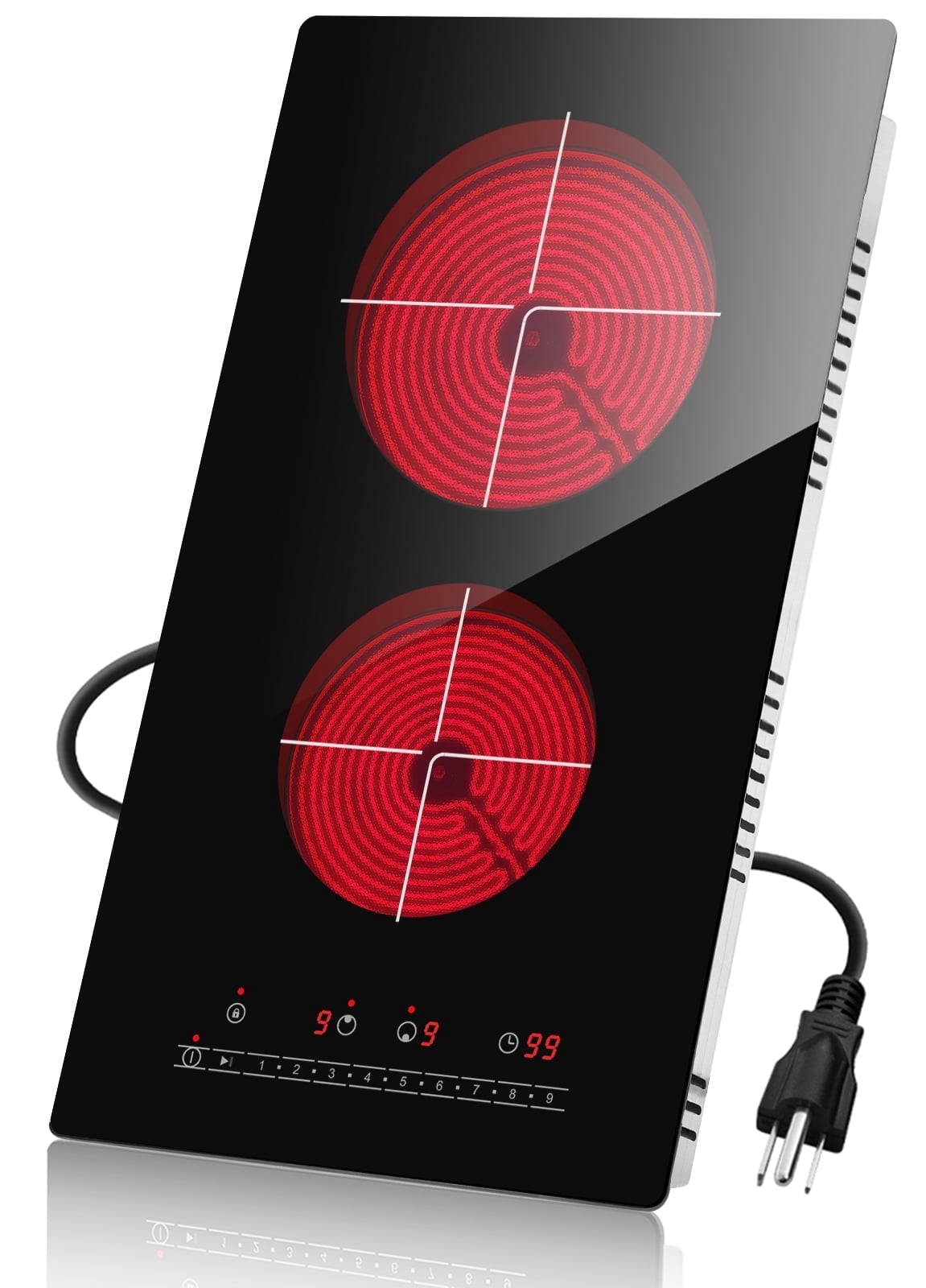 GRACEALL 2000W 12in Electric 2 Burner Cooktop, Infrared Cooktop With 2 Burners for Cooking, 120V Ceramic Glass Stove, Built-in or Countertop Compatible