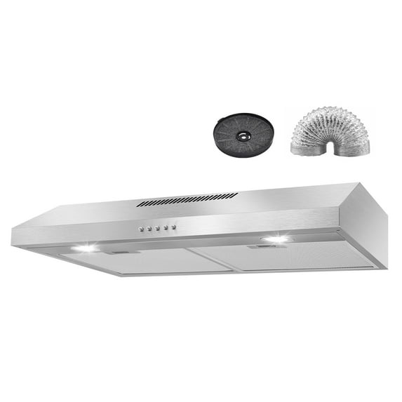 GRACEALL 30 Inch Range Hood Under Cabinet Oven Vent Hood, Ducted/ Ductless Convertible Kitchen Extractor, Stainless Steel Stove Exhaust Fan, Charcoal Filter and Exhaust Pipe Included