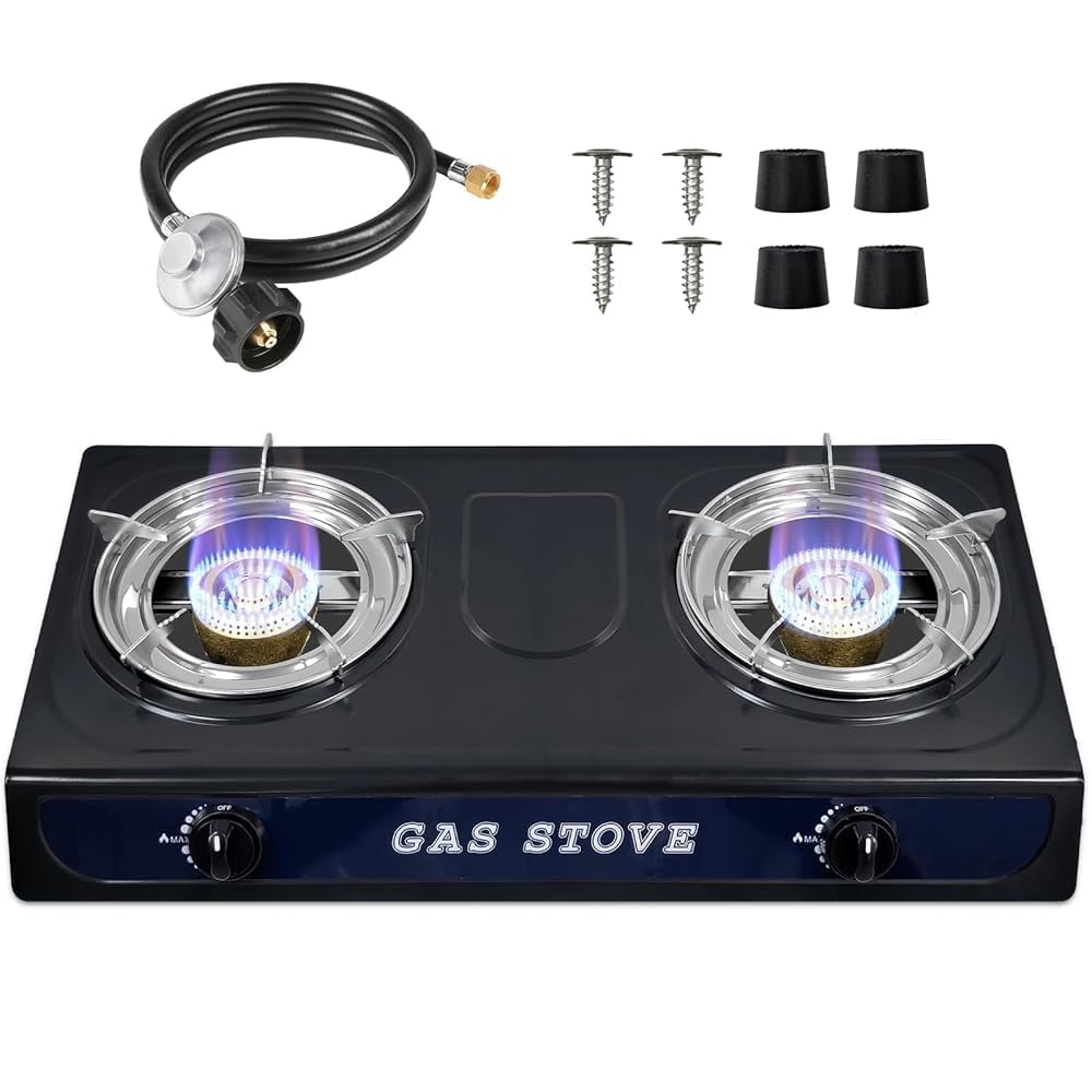 GRACEALL Propane Stove 2 Burners for Outdoor Cooking, Portable Gas Stove Double Burner with CSA LPG Hose, Auto Ignition 17000 BTU Propane Stove