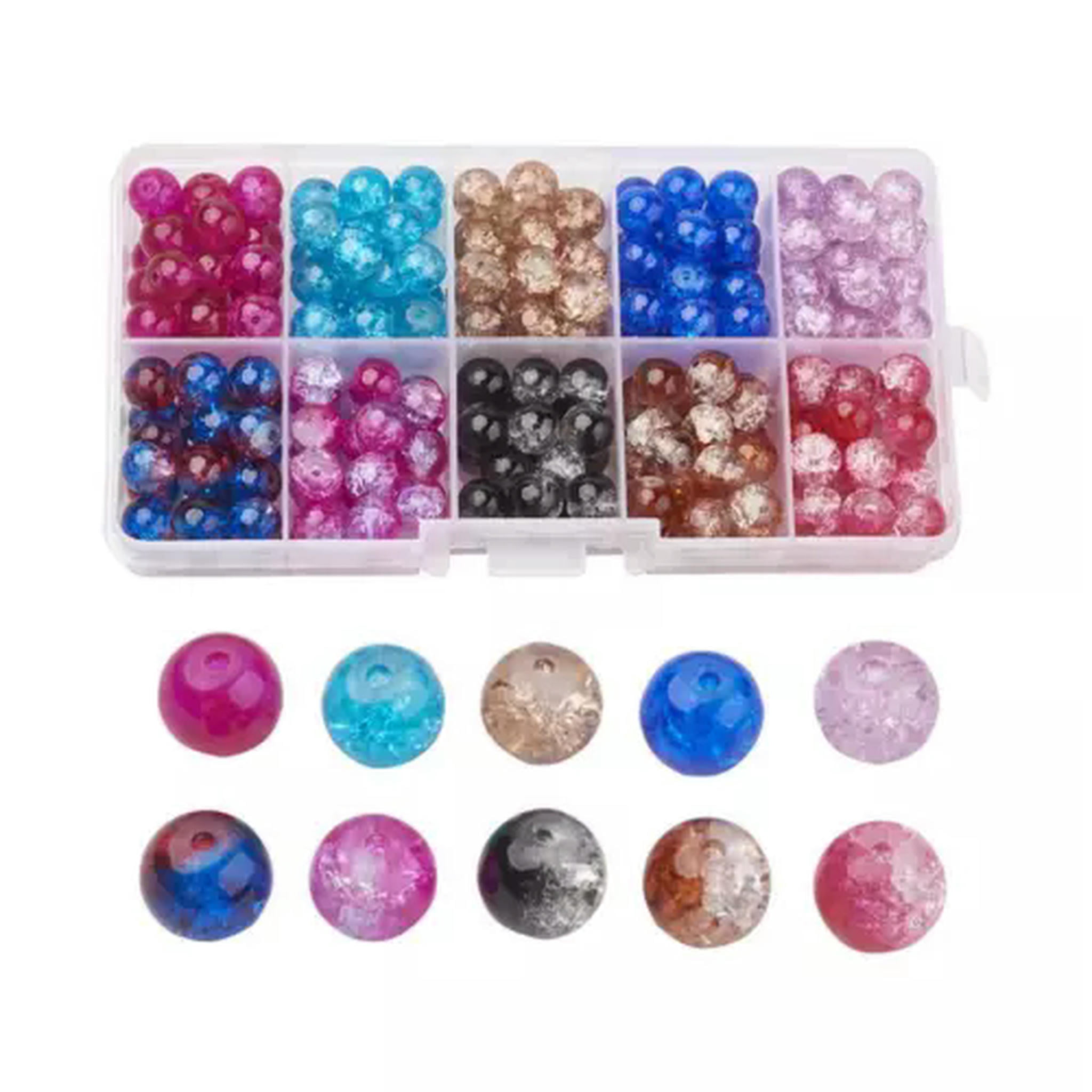 GRACEARA 1 Box Round Transparent Crackle Glass Beads For DIY Jewelry Making Mixed Color