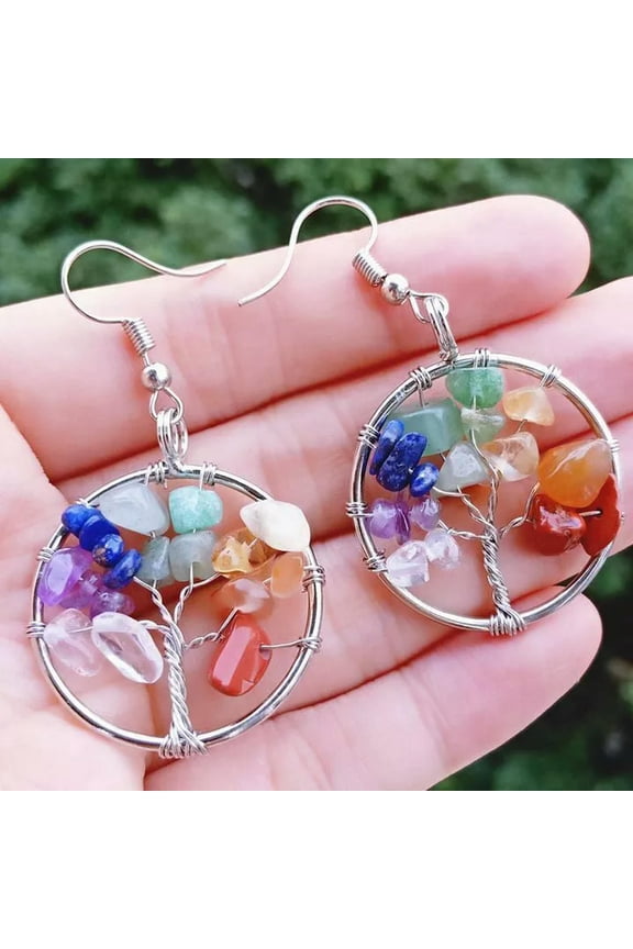 10 pairs Yoga 7 Chakra stone TreeShape Life earrings Chakra Reiki Healing Amulet