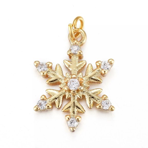 GRACEARA 10 pcs Brass Micro Pave Clear Cubic Zirconia Pendants Snowflake 17.2x13x2.8mm