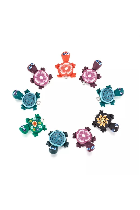 100 pcs Tortoises Handmade Polymer Clay Pendants Charms Mixed 19x26mm Hole 2mm