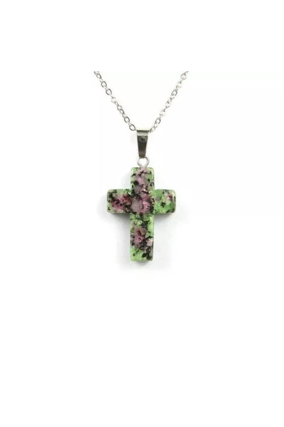 100pcs 26x18mm Natural Stone Pendant Cross Pendant Crystal Premium Necklace-Red Green Stone