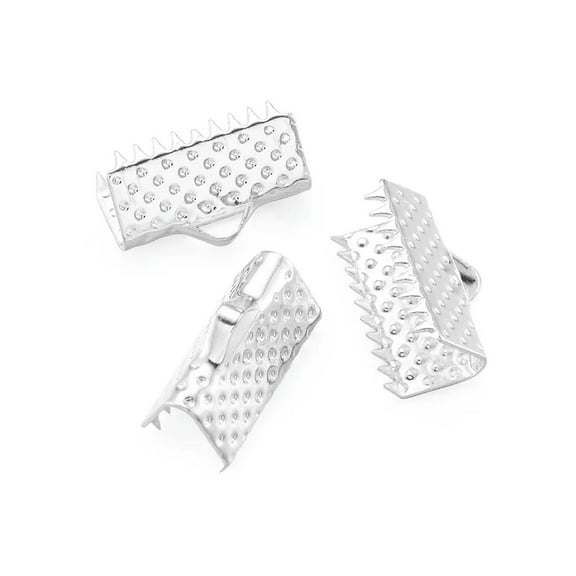 GRACEARA 100pcs Silver Tone Iron Ribbon Crimp Ends DIY Jewelry Making Findings 13x7x5mm