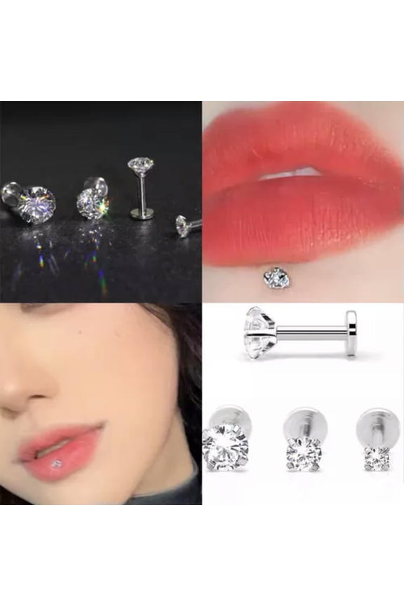 10PCS Shiny Zirconia Ear Lip Stud Tragus Labret Monroe Piercing Body Jewelry 16G