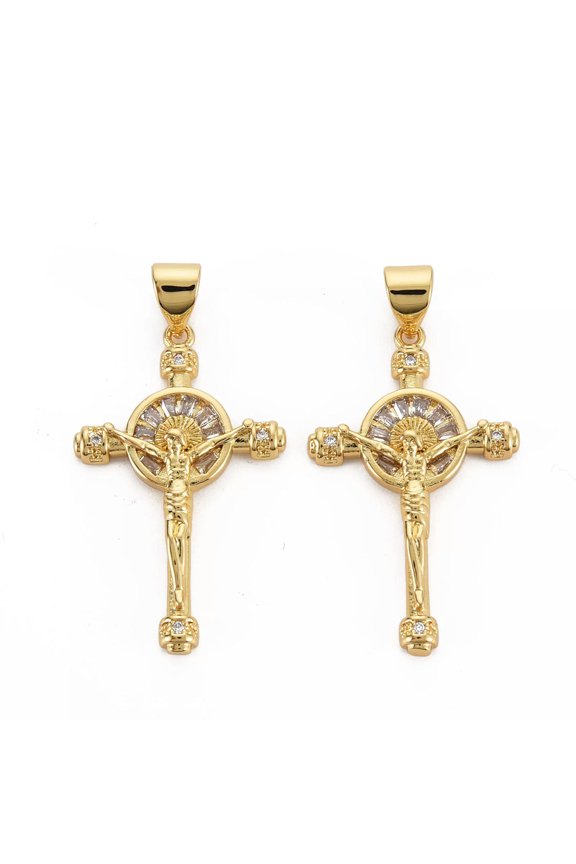 10Pcs Nickel Free Brass Micro Pave Cubic Zirconia Cross Jesus Pendants 29x17.5mm