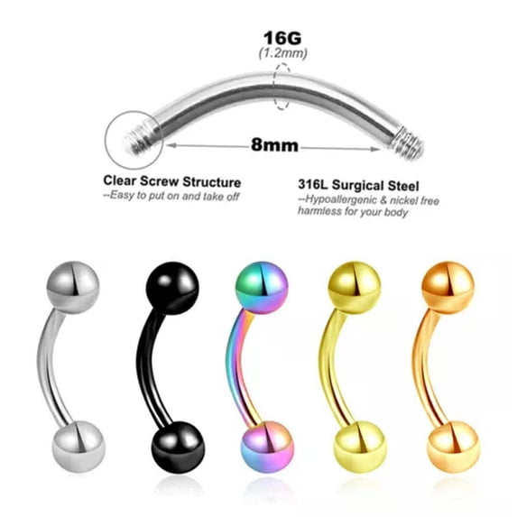 GRACEARA 10Pcs Steel Banana Double Ball Colorful Curved Barbell Eyebrow Piercing Jewelry