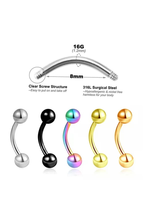 10Pcs Steel Banana Double Ball Colorful Curved Barbell Eyebrow Piercing Jewelry