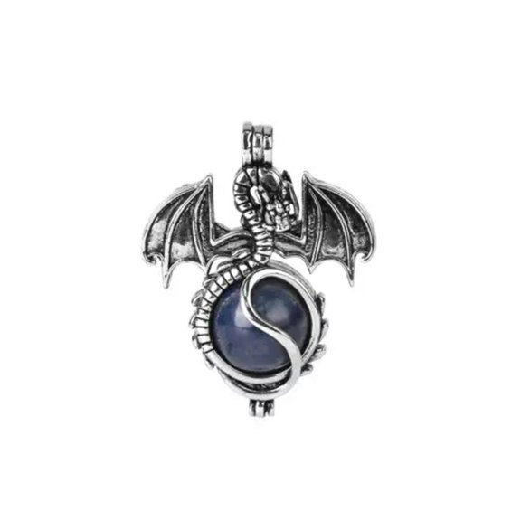 GRACEARA 10pcs 16mm Natural Crystal Stone Vintage Dragon Chain Pendant Reiki Healing-Sodalite