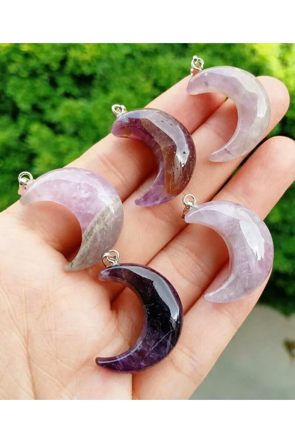 10pcs Amethyst Gems stone Pendants Moon Chakra Reiki Healing Amulet Energy