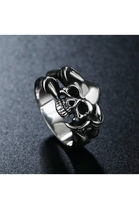 10pcs Copper Men's Punk Gothic Heavy Skull Head Biker Ring Band Size 8-13