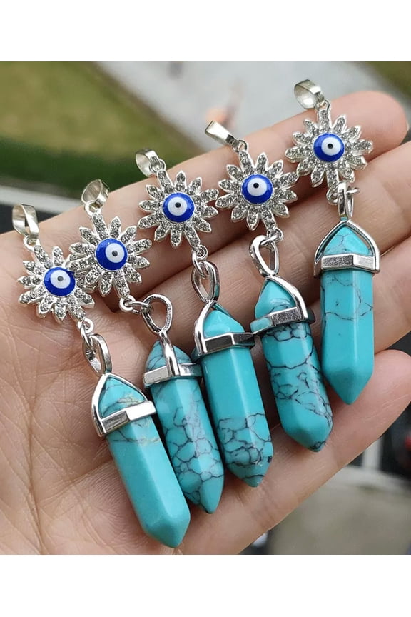 10pcs Cyan Turquoise Gems Sun Pendants Chakra Reiki Amulet Chrismas gift