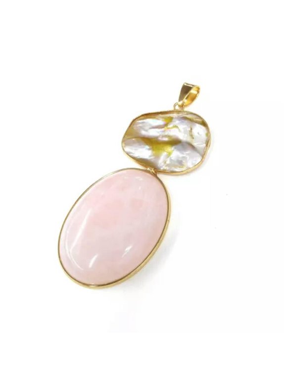 10pcs Natural Stone Agates with Shell Pendant Charms Pendants For DIY Necklace-Rose Quartz