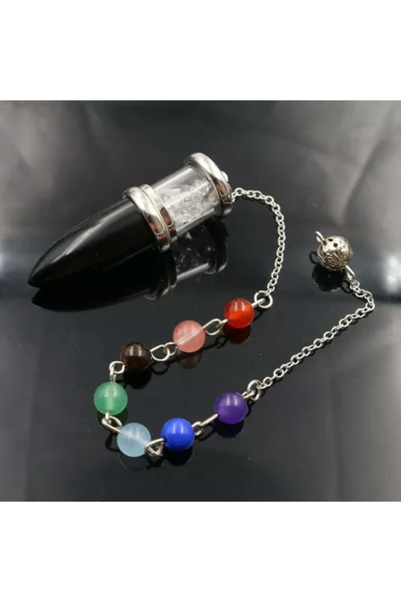 10pcs Natural Stone Chakra Pendulum Pendant Energy Power Reiki Healing Amulet-Black Agate & Clear Quartz