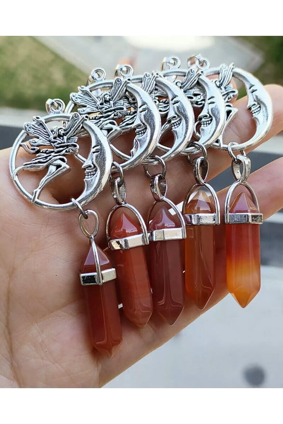10pcs Red Agate Gems stone Moon Goddess Pendants Chakra Reiki Healing Amulet