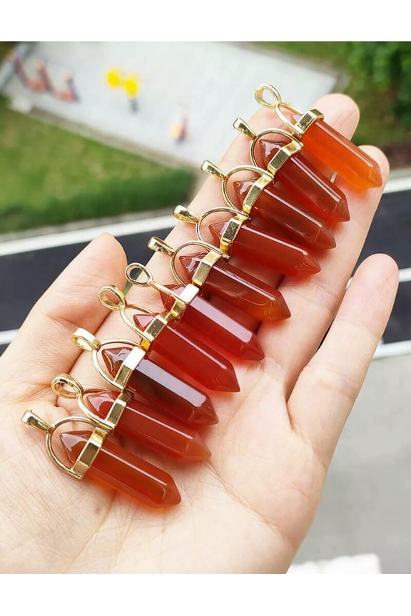 10pcs Red Agate stone Hexagon Point Pendant Chakra Reiki Healing Amulet