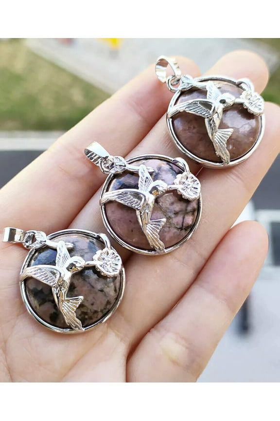 10pcs Rhodochrosite stone hummingbird Pendants Prism Magic Reiki Healing Amulet