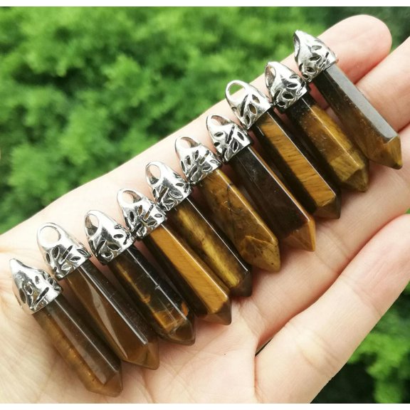 GRACEARA 10pcs Tiger eye stone Hexagon Point Pendant Chakra Reiki Healing Amulet
