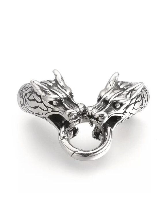 2 Sets Stainless Steel Dragon Head Spring Gate Rings Two Cord End Caps O Rings