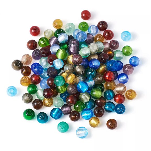 GRACEARA 200pcs Silver Foil Round Glass Bead DIY Jewelry Making Findings Mixed Color 8mm