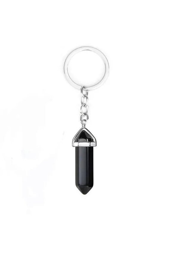 20PCS Hexagonal Pointed Stone Gem Crystal Keychain Key Ring Natural Healing-Obsidian