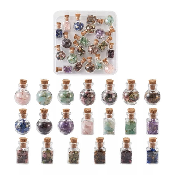GRACEARA 20Pcs/Box Glass Wishing Bottle Chakra Healing Chip Gemstone Beads Pendant Charms