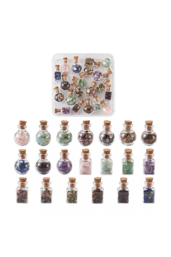20Pcs/Box Glass Wishing Bottle Chakra Healing Chip Gemstone Beads Pendant Charms