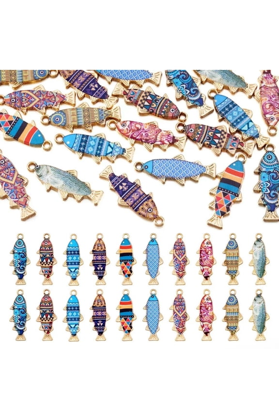 20Pcs Golden Fish Charm Alloy Enamel Pendants Charm For Jewelry Making 27x10.5mm