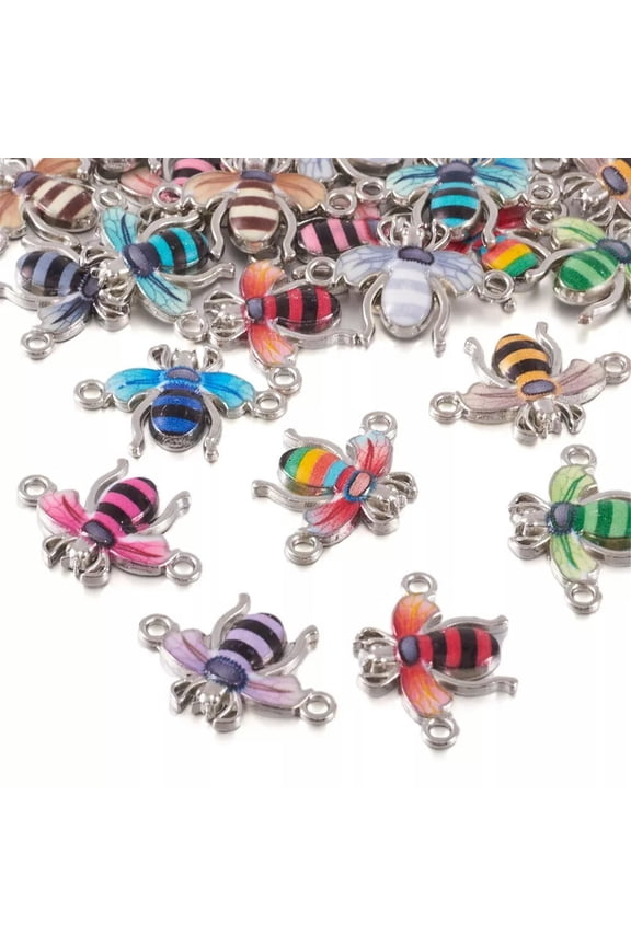 24Pcs Alloy Enamel Connector Charms Insect Links Jewelry Making 16x22.5~23x2.5mm