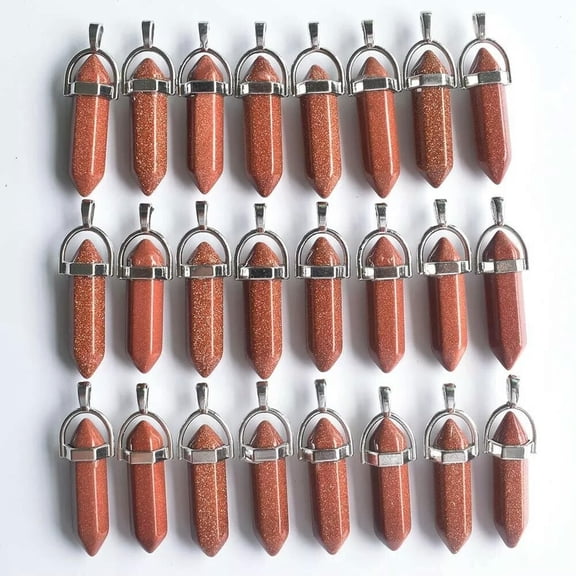GRACEARA 24pcs/lot Gold Sand Stone Pendants Hexagonal Pillar Pendulum Necklaces Jewelry