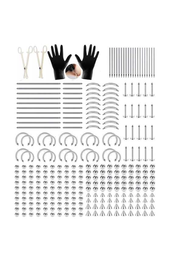 294PCS Body Piercing Kit,14G 16G Barbells Horseshoes Replacement Balls Piercing