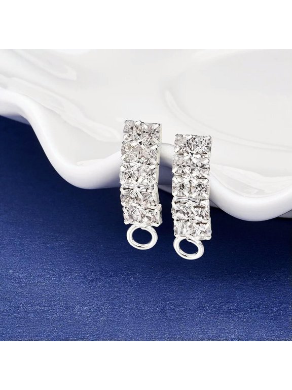 2Pairs Ear Stud w/ Loop Bling Crystal Rhinestones Silver DIY Earring Findings