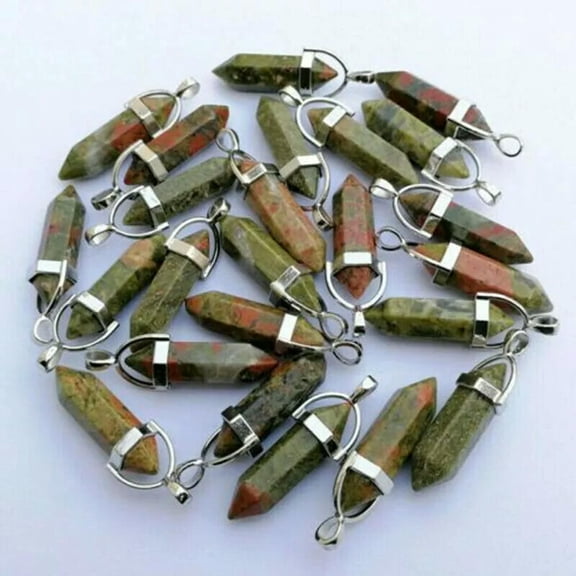 GRACEARA 30pcs Natural Stone Unakite Pendants Hexagonal Pillar Pendulum Necklaces