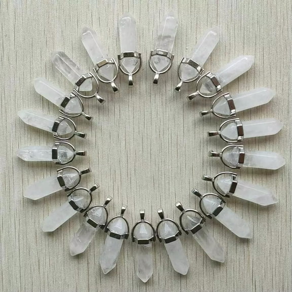 GRACEARA 30pcs Natural Stone White Crystal Pendants Hexagonal Pillar Pendulum Necklaces