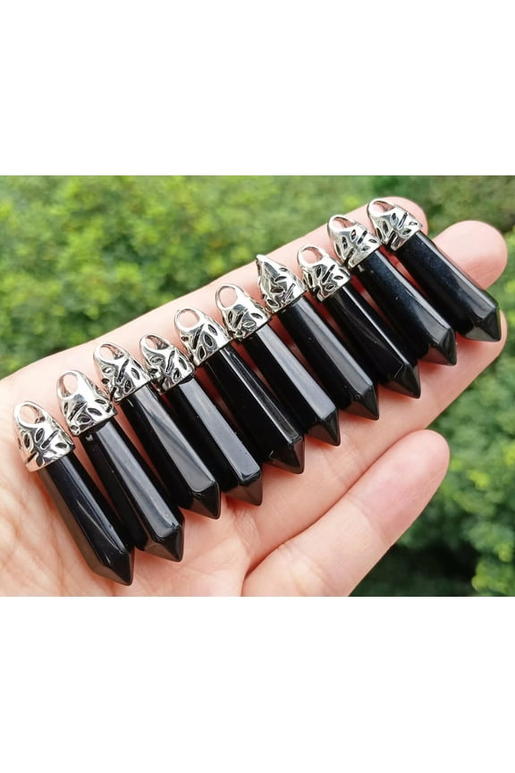 30pcs Obsidian stone Hexagon Point Pendant Chakra Reiki Healing Amulet