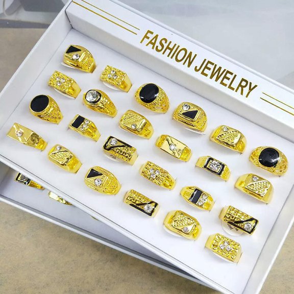 GRACEARA 30pcs Wholesale Lots Mens Jewelry Gold P Alloy Rings Party Clear Rhinestone Ring