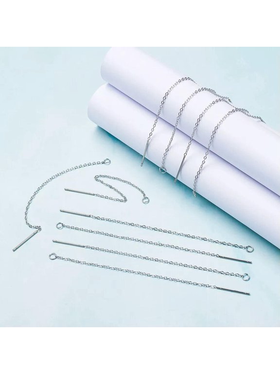 5 Pairs 304 Stainless Steel Earring Findings Ear Threads Steel Color 90~94x1.2mm