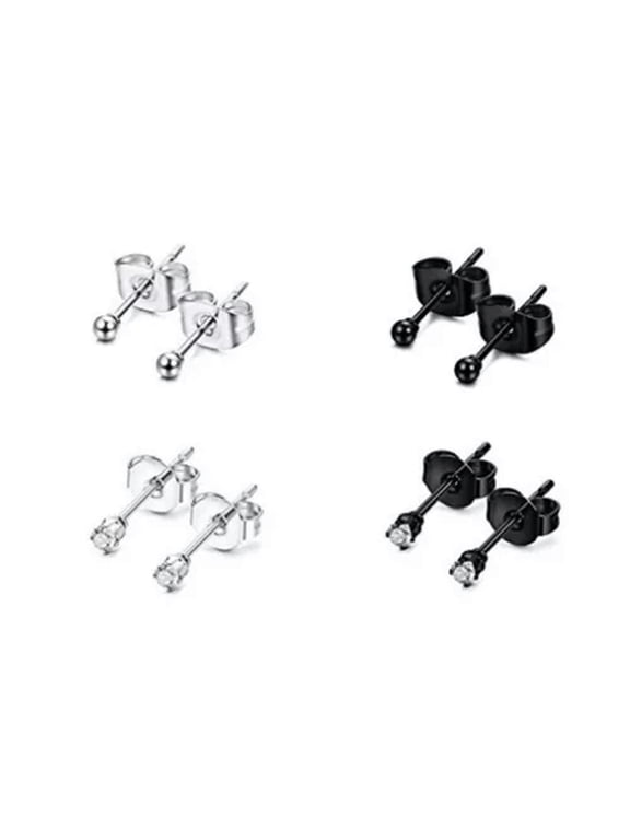 5 Pairs Tiny 2mm CZ Ball Earring Studs Stainless Steel Ear Piercing Men Women