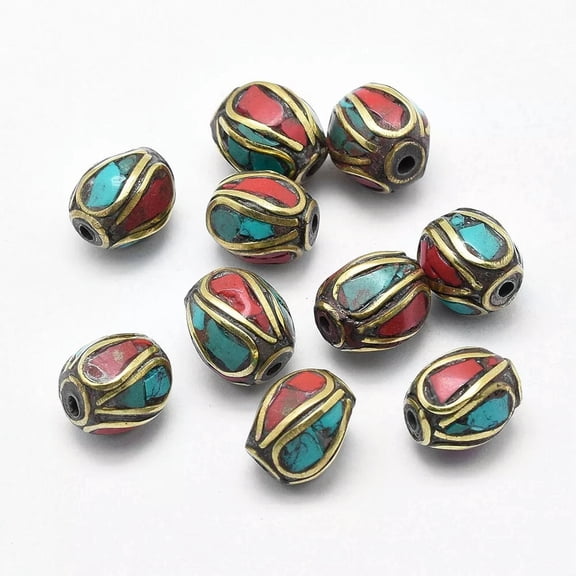 GRACEARA 50Pcs Synthetic Coral Turquoise Oval Colorful Handmade Indonesia Beads 10~10.5mm