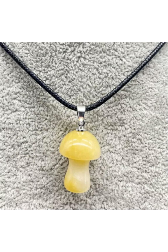 50pc Wholesale Natural Gem Stone Quartz Crystal Carved Mushroom Pendant Necklace-Yellow jade