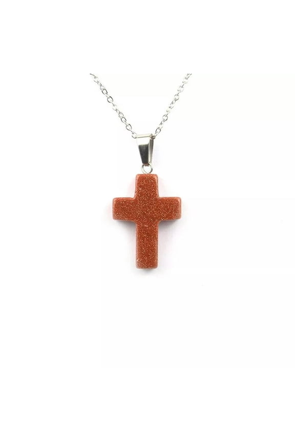 50pcs 26x18mm Gold Sand Stone Pendant Cross Pendant Crystal Premium Necklace