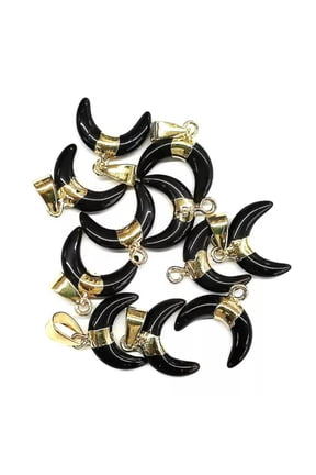 50pcs Obsidian Stone Moon Pendant 16x18mm Horn Pendant For Necklace Bracelet