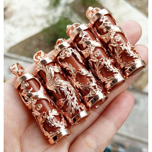 GRACEARA 5pcs Gold sand stone Phoenix Pendants Chakra Reiki Healing Amulet Power