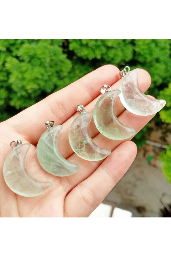 5pcs Green Fluorite stone Pendants Moon Chakra Reiki Healing Amulet Energy