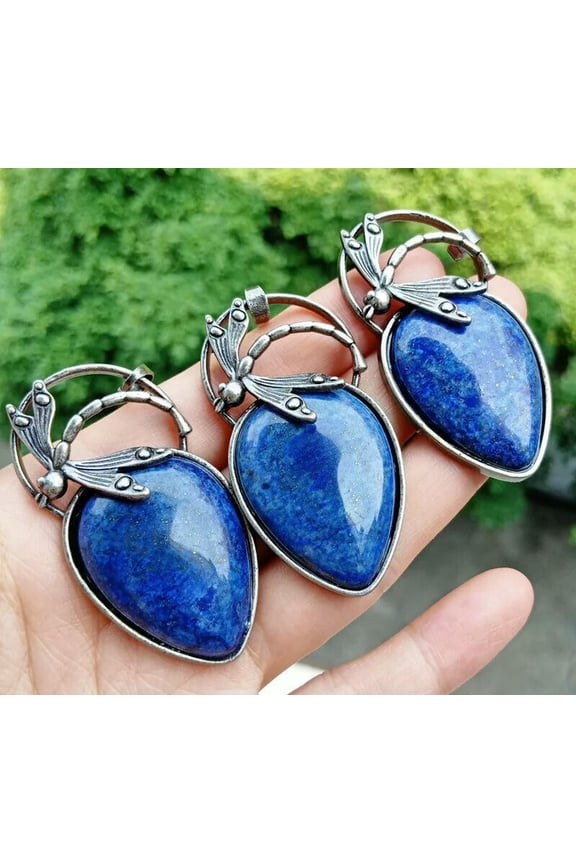 5pcs Lapis stone Dragonfly Pendants bead Energy Reiki Chakra Amulet