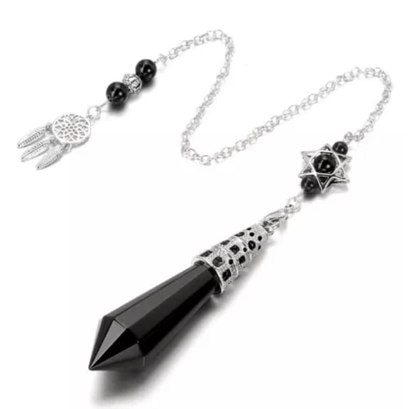 GRACEARA 5pcs Natural Stone Healing Crystal Pendulums Dowsing Energy Pendant Pendulos -Black Obsidian
