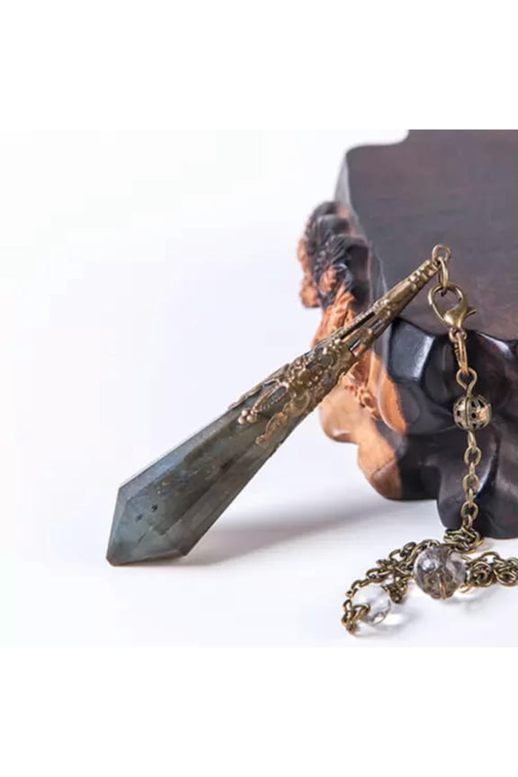 5pcs Natural Stone Labradorite Pendulum For Dowsing Pendant Healing Pendule -Antique Bronze Plated