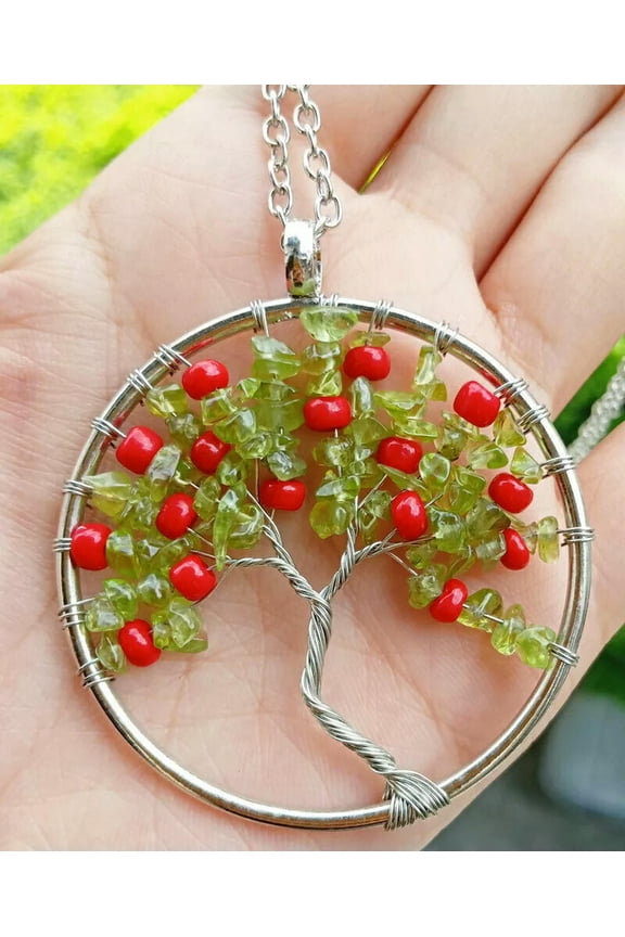 5pcs Prehnite Stone TreeShape Life Pendants Energy Charkra Reiki Healing Amulet