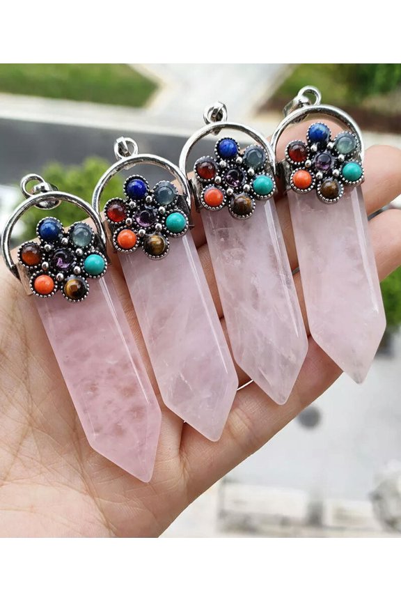 5pcs Rose Quartz Gems Stone Pendants Chakra Energy Reiki Healing Amulet